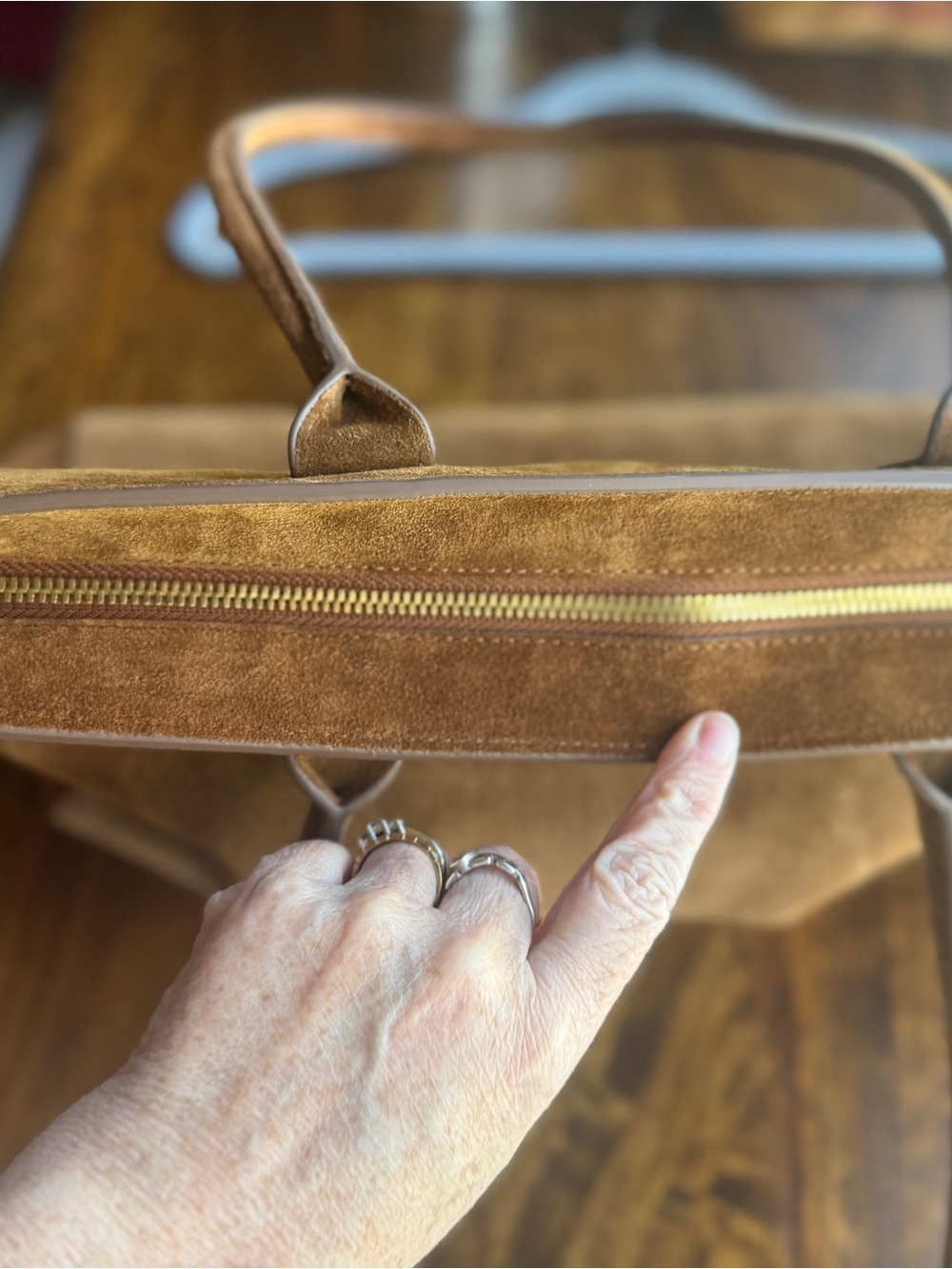 Quince Hudson Italian Suede Tote Whiskey Brown Leather Work Bag - Picture 10 of 12